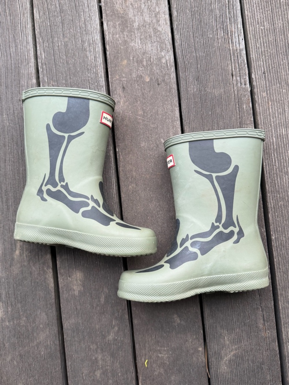 HUNTER Green Dinosaur Bone Rain Boots Size 9 - Picture 6 of 9
